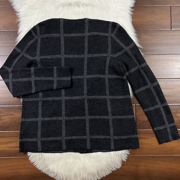 Eileen Fisher Size XS Windowpane Plaid Merino Wool Open Front Cardigan Sweater - Picture 8 of 11